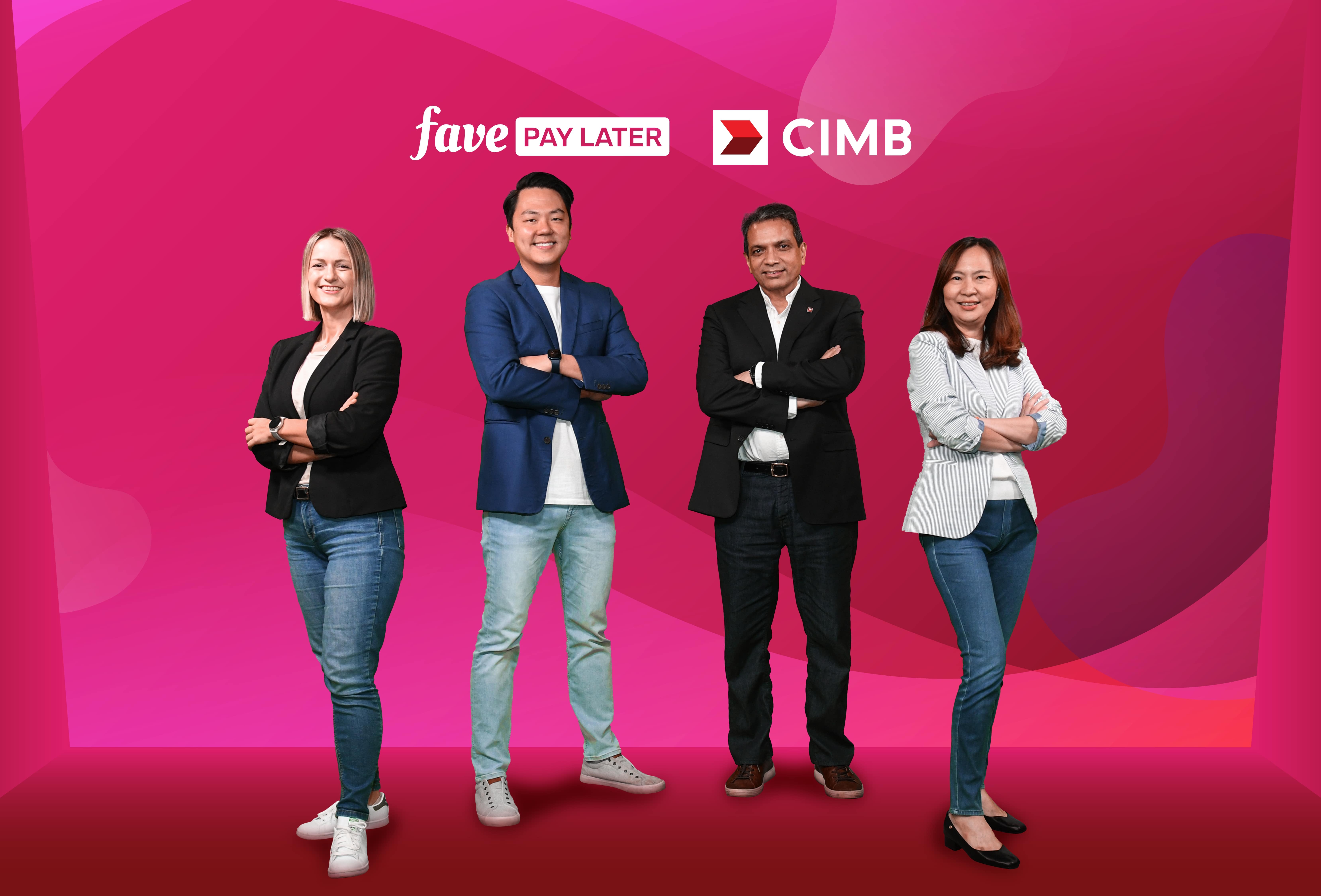 CIMB partners with Fave to offer FavePay Later, a mobile first buy now, pay later service, to all CIMB debit and credit card holders in Malaysia. (L-R) Audra Pakalnyte, head, FavePay Later; Joel Neoh, CEO, Fave with Samir Gupta, CEO, group consumer banking of CIMB Group and Tan Bee Bee, regional head, credit cards & personal financing (MY) of CIMB Group.