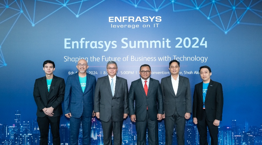 Left to right: Ibrahim Aiman Bin Mohd Nadzmi, managing director, Arka Bhd, Tengku Razmi bin Tengku Othman, CEO, Enfrasys Solutions Sdn Bhd, Syed Budriz Putra Jamalullail, chairman, Enfrasys Solutions Sdn Bhd, Amirudin Shari, menteri besar Selangor, Dr Mohammad Fahmi Ngah, Selangor State Executive Council (EXCO) for Islamic Affairs and Cultural Innovation, Beh Chor How, CEO, Enfrasys Consulting Sdn Bhd