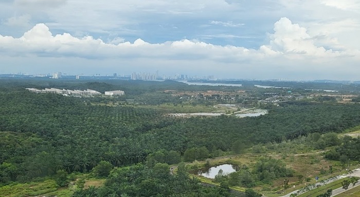 An aerial view of Iskandar Puteri with the city in the background. The region, 16km away from Singapore, will be the site for the hyper-connected AI-ready data centre campus for the TM-Nxera partnership.