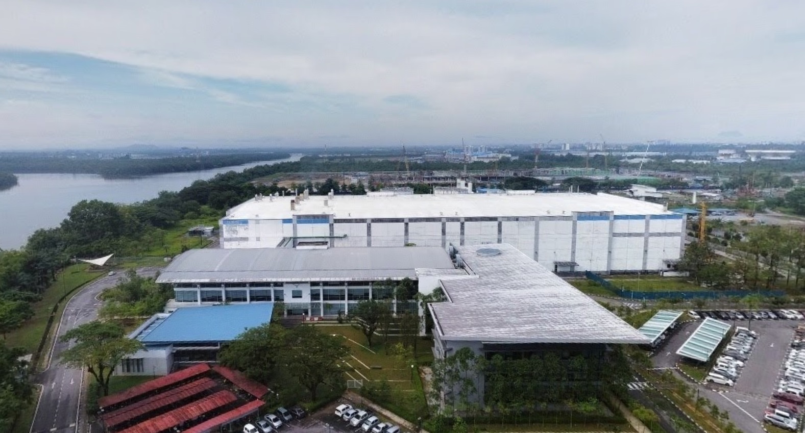 Aerial view of the X-Fab facility next to the Sarawak River.