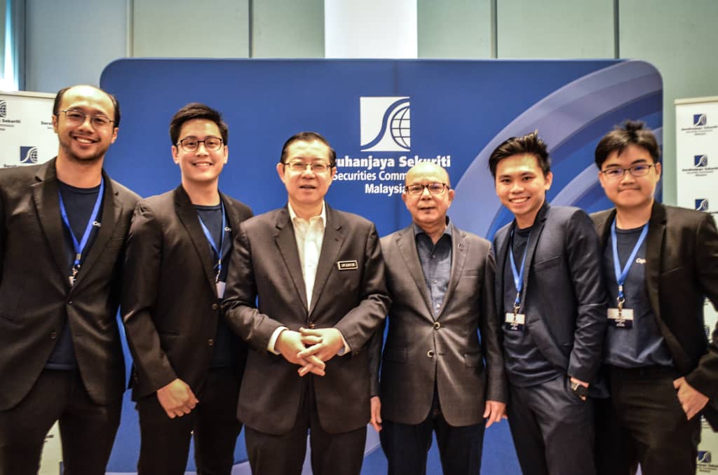 (From left) Dion Tan, Darrel Ang, Malaysian Finance Minister Lim Guan Eng, SC chairman Syed Zaid Albar, Ang Xing Xian and Edwin Tan